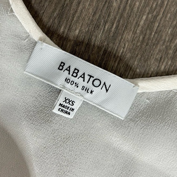 Aritzia Babaton Blythe Mini Dress Silk Off White sleeveless smocked waist XXS - Picture 14 of 15